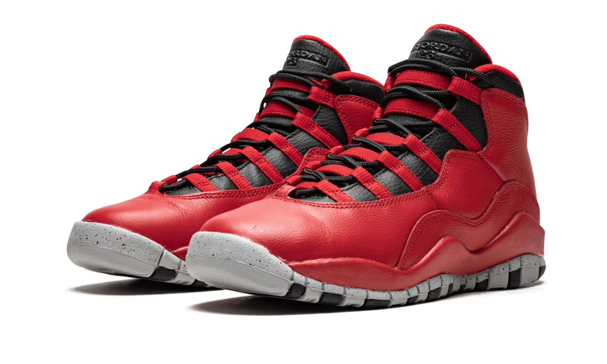 jordan 10 retro bulls over broadway gs+705179-601+diagnol left view