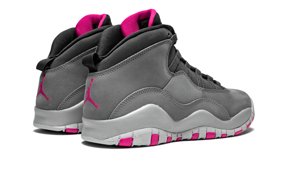 jordan 10 retro rush pink gs+487211-006+diagnol right behind view