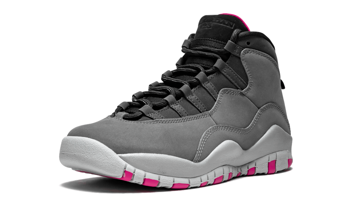 jordan 10 retro rush pink gs+487211-006+left diagnol single view