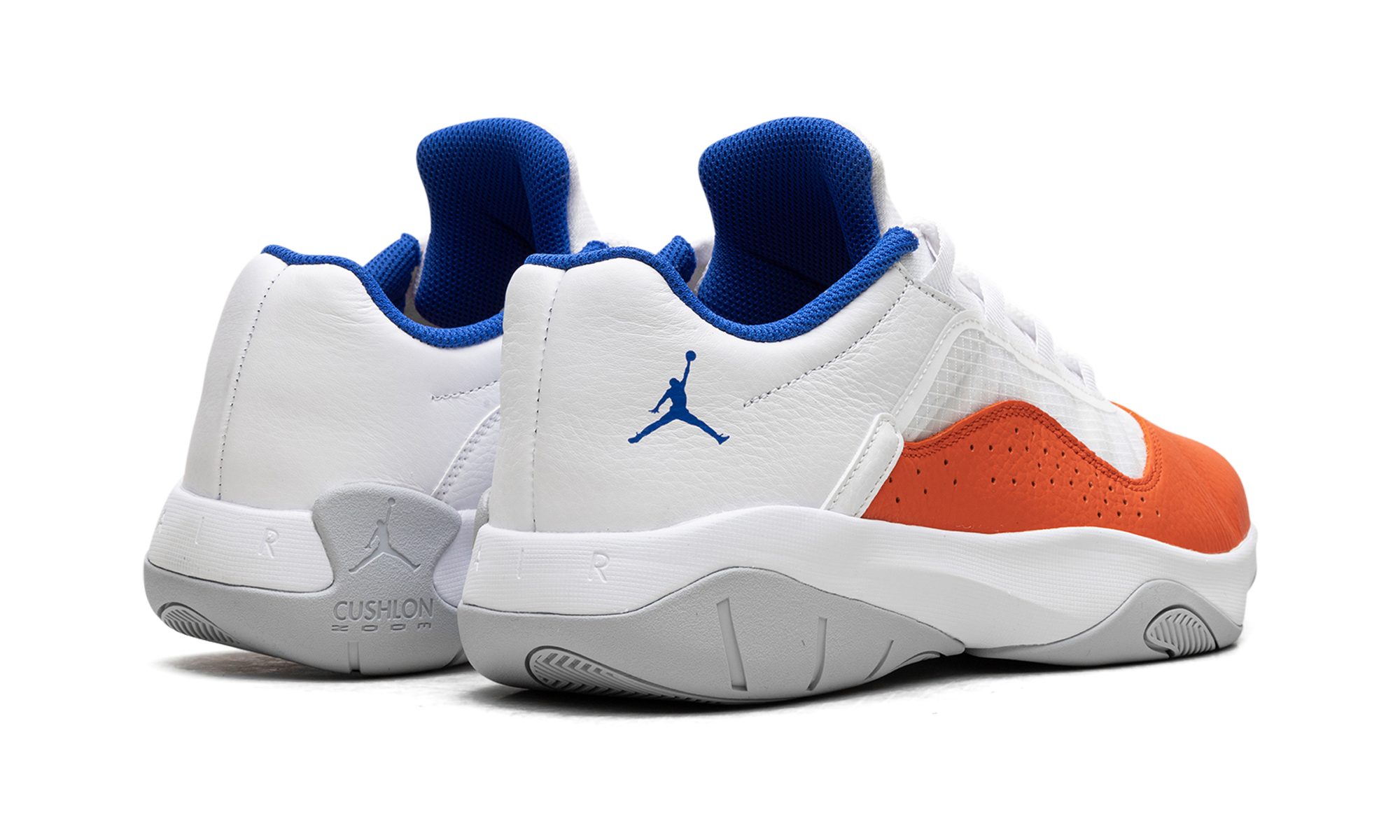 jordan 11 cmft low white safety orange hyper royal+CW0784-108+diagnol right behind view
