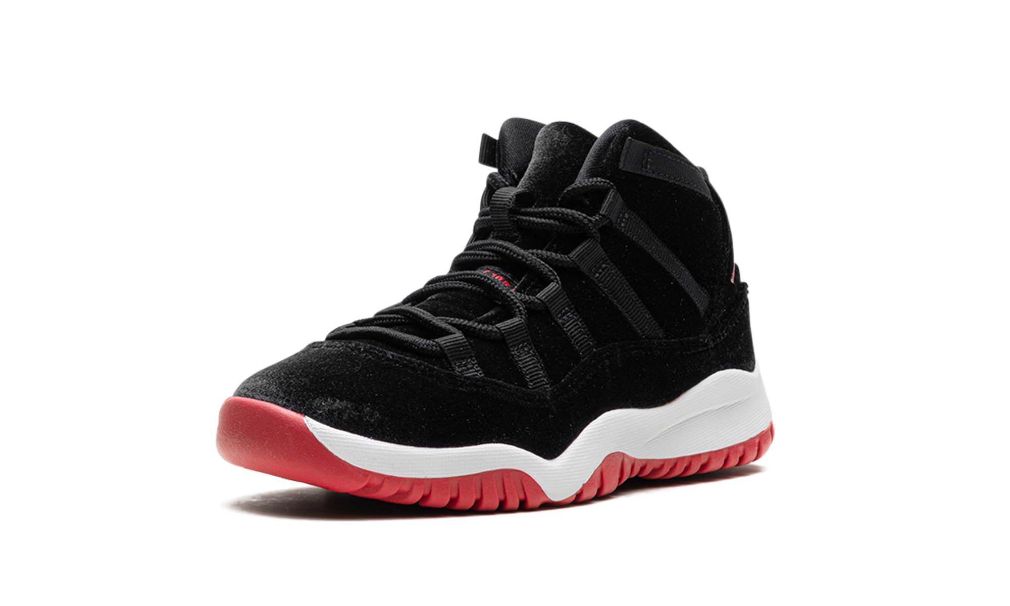 jordan 11 retro bred velvet ps+HF7807-061+left diagnol single view