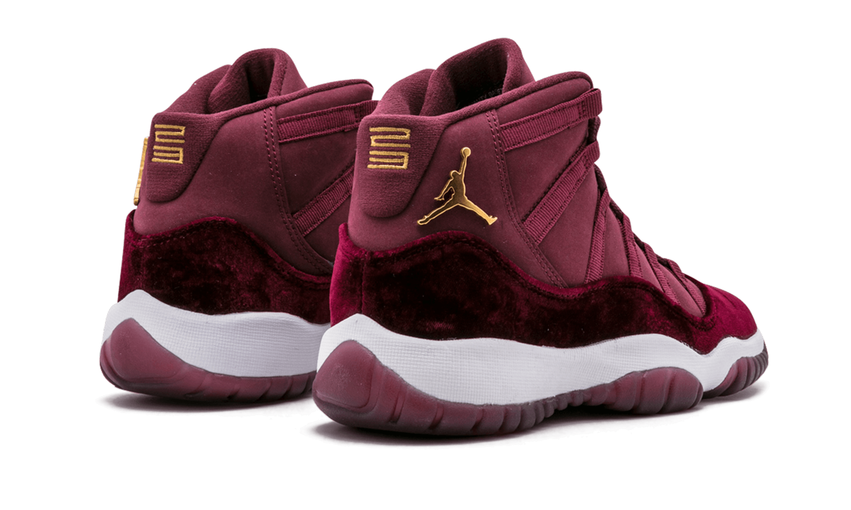 jordan 11 retro heiress night maroon gs+852625-650+diagnol right behind view