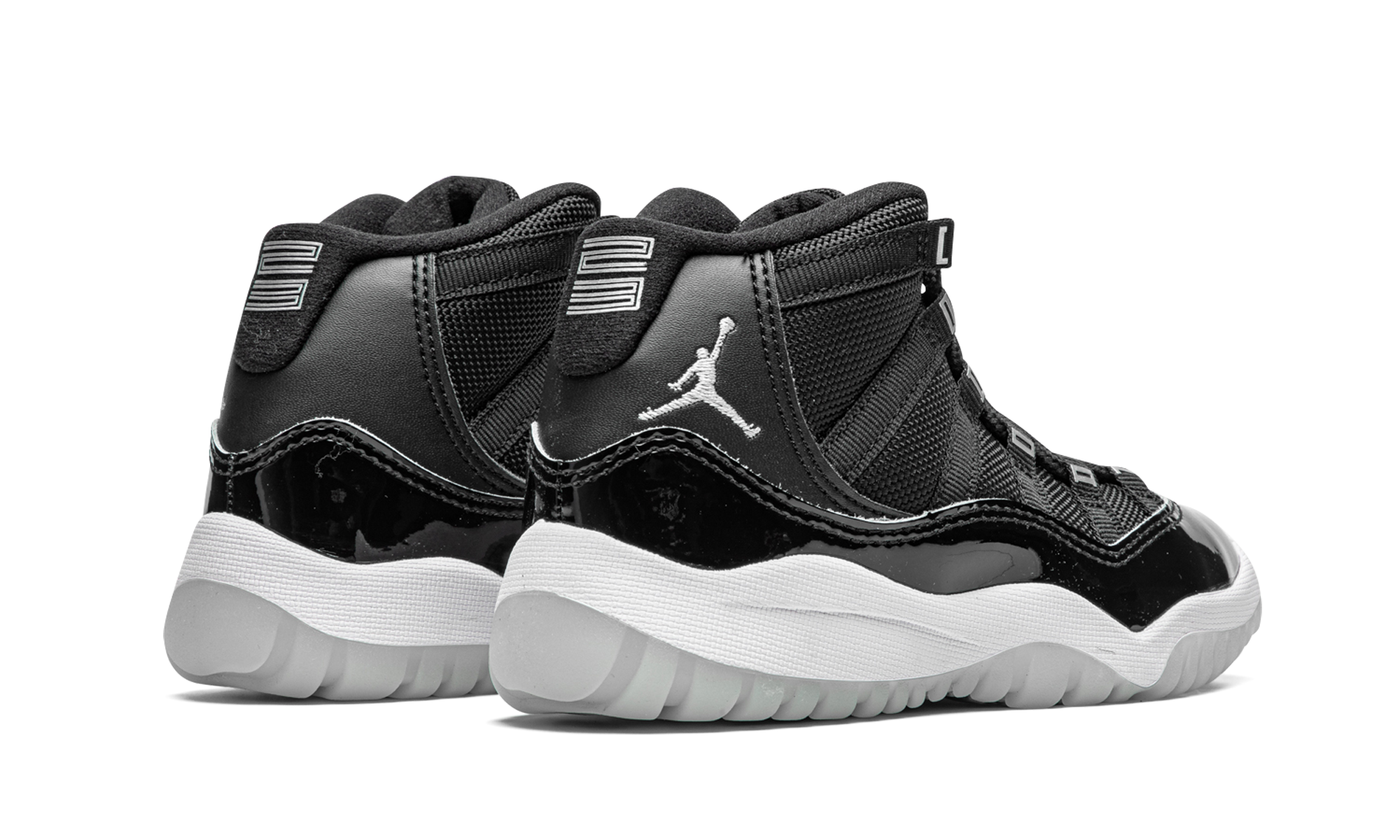 jordan 11 retro jubilee ps+378039-011+diagnol right behind view
