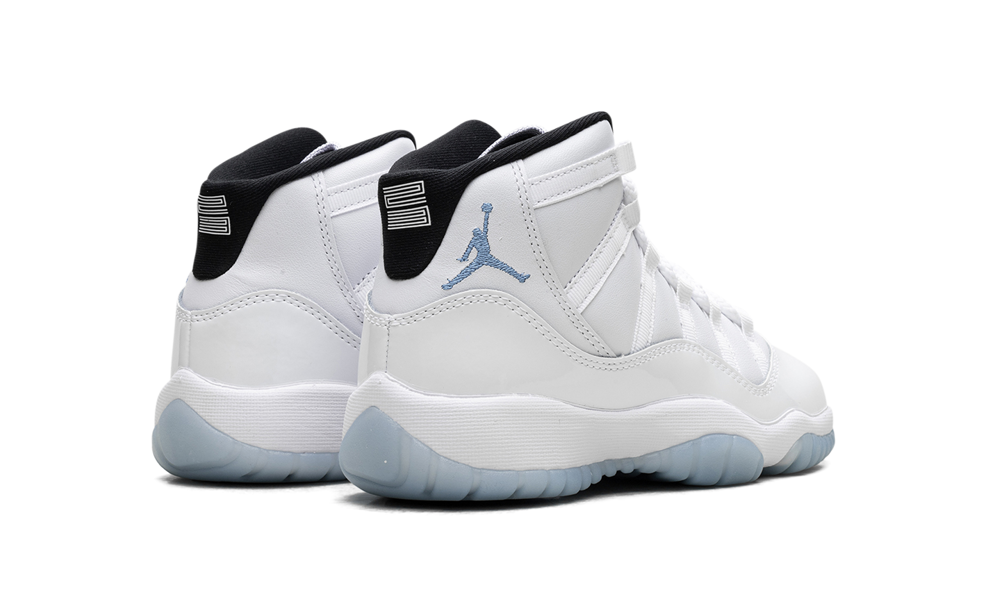 jordan 11 retro legend blue 2024 gs+378038-104+diagnol right behind view