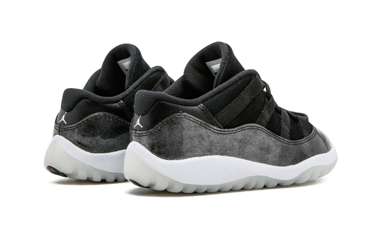 jordan 11 retro low black metal silver white td+505836-010+diagnol right behind view