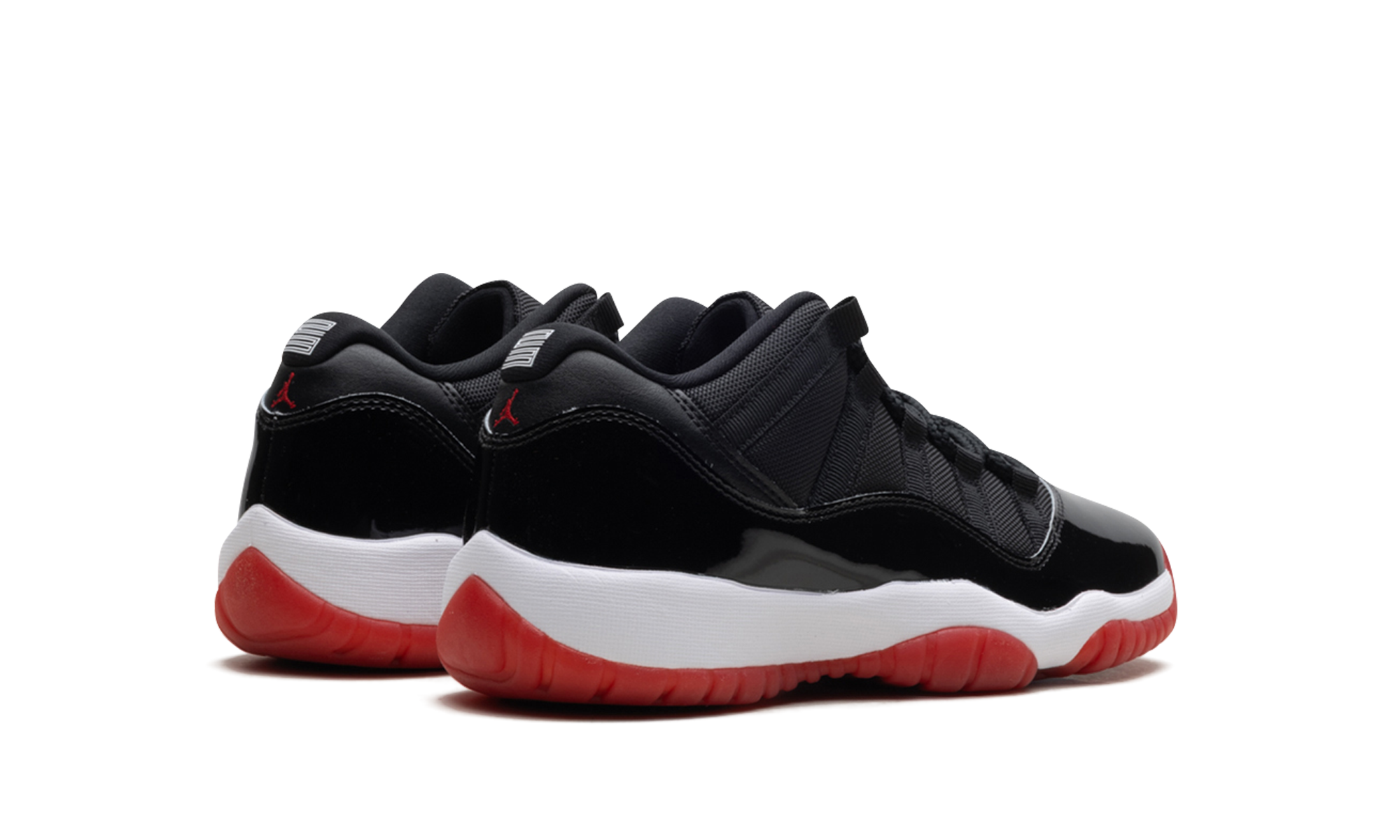 jordan 11 retro low bred gs 2025+FV5121-006+diagnol right behind view