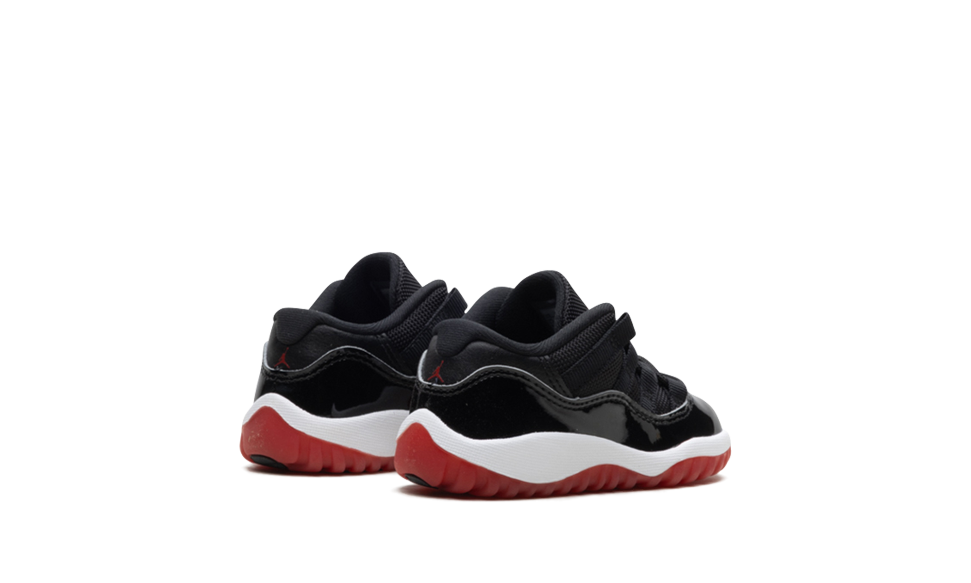 jordan 11 retro low bred td 2025+FV5120-006+diagnol right behind view