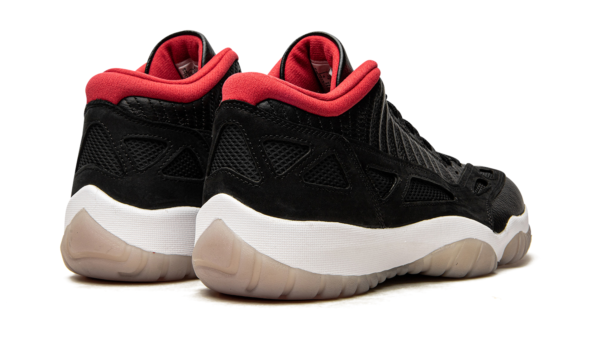 jordan 11 retro low ie bred 2021+919712-023+diagnol right behind view