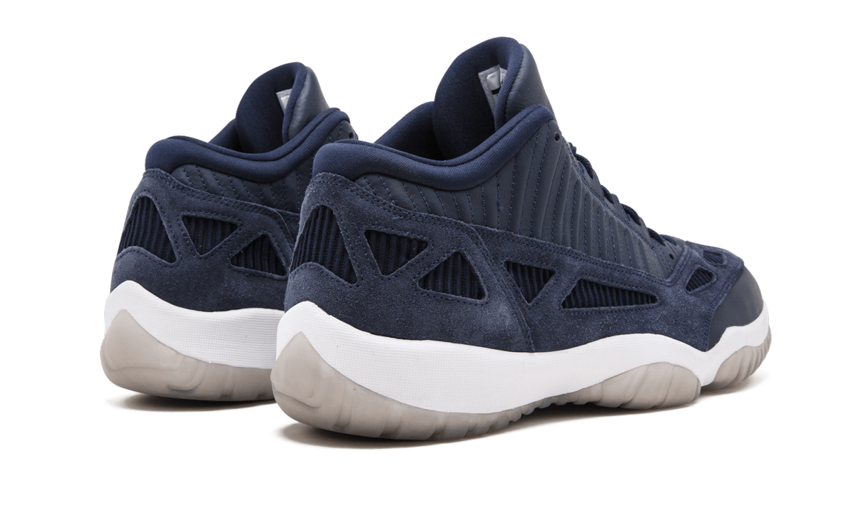jordan 11 retro low ie obsidian+919712-400+diagnol right behind view