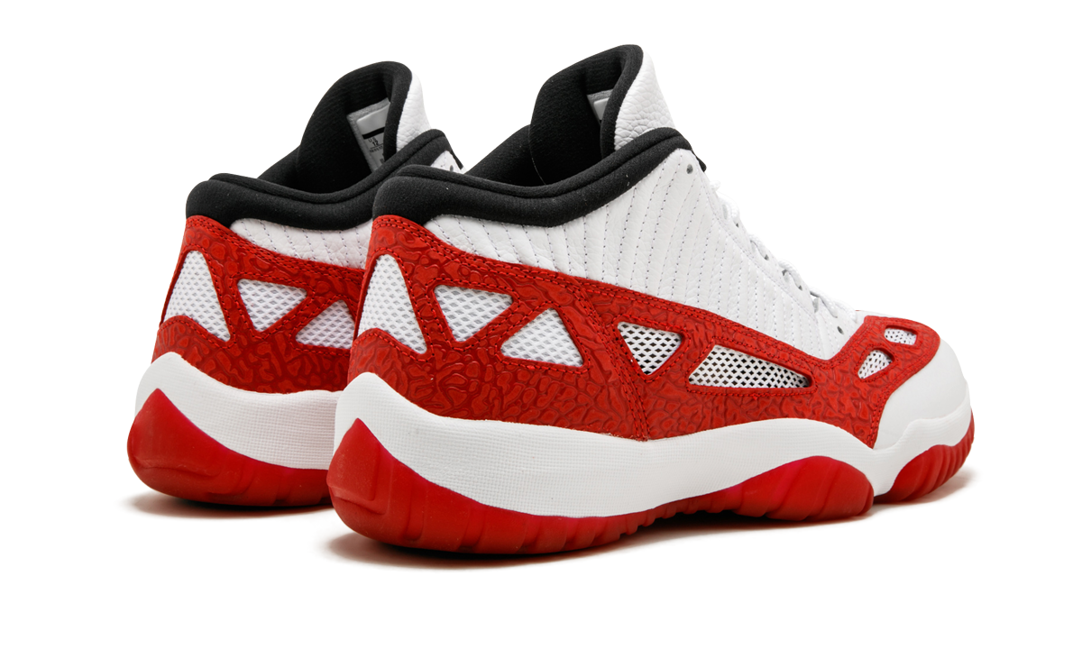 jordan 11 retro low ie white gym red+919712-101+diagnol right behind view