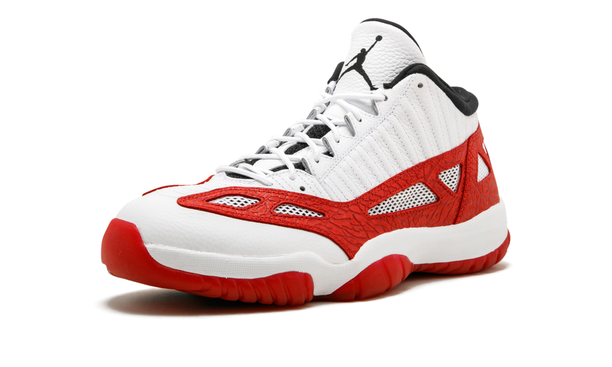 jordan 11 retro low ie white gym red+919712-101+left diagnol single view