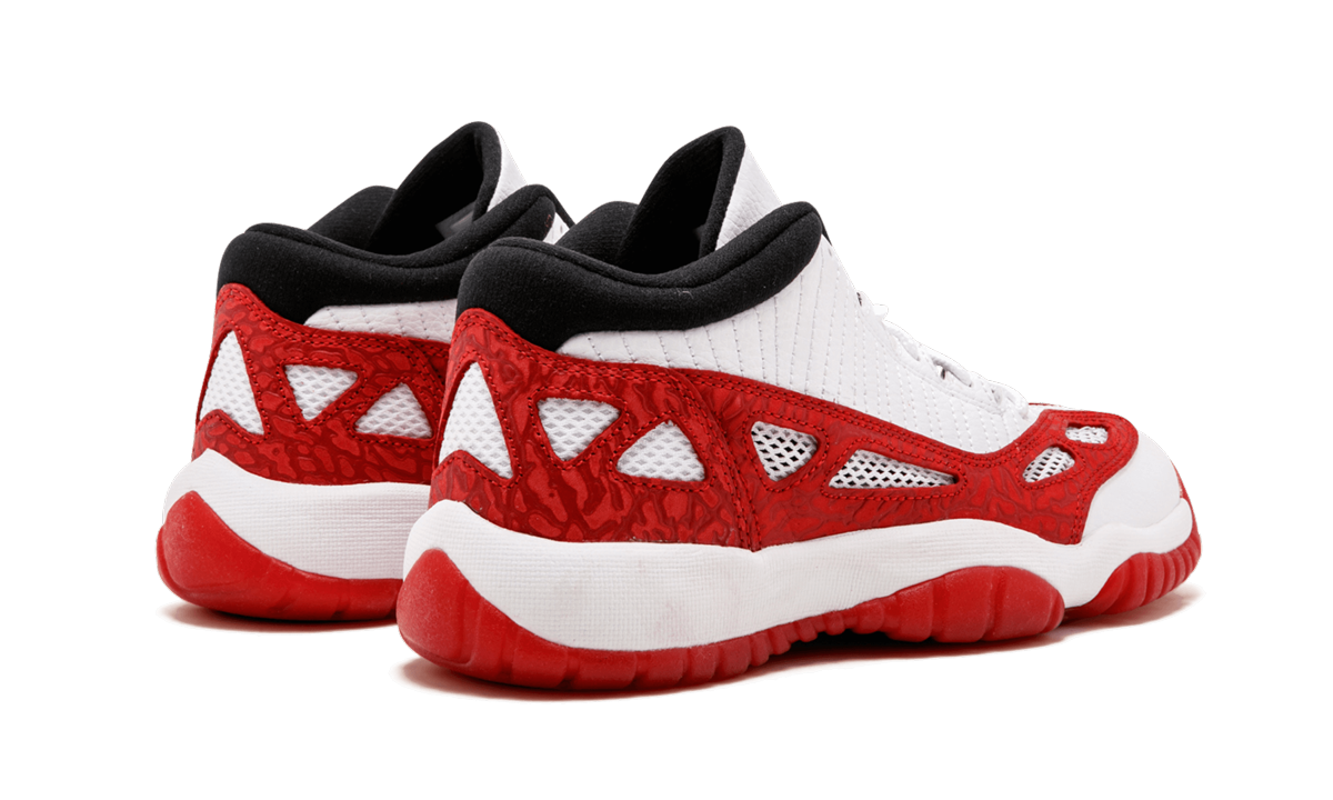 jordan 11 retro low ie white gym red gs+919713-101+diagnol right behind view