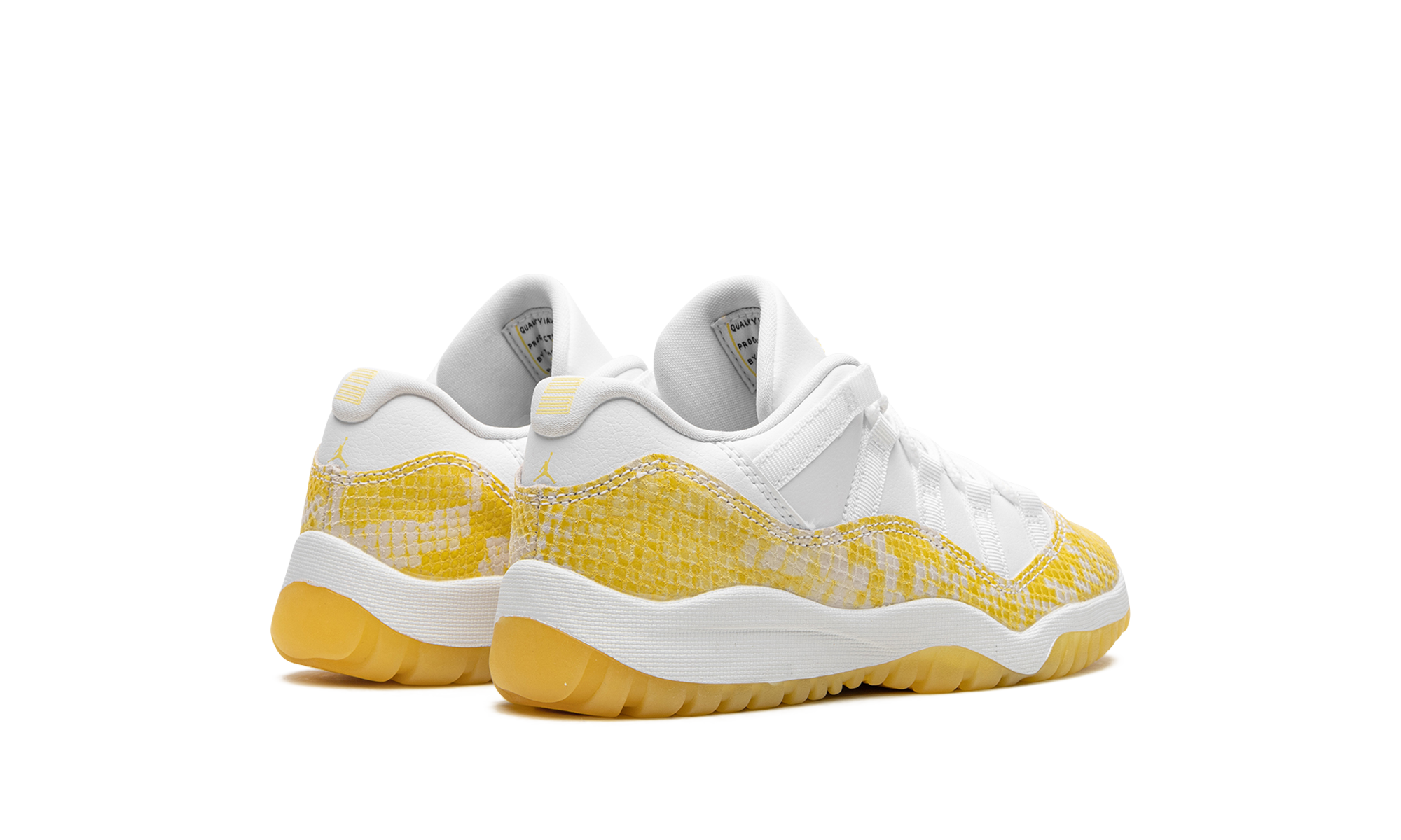 jordan 11 retro low yellow snakeskin ps+580522-107+diagnol right behind view