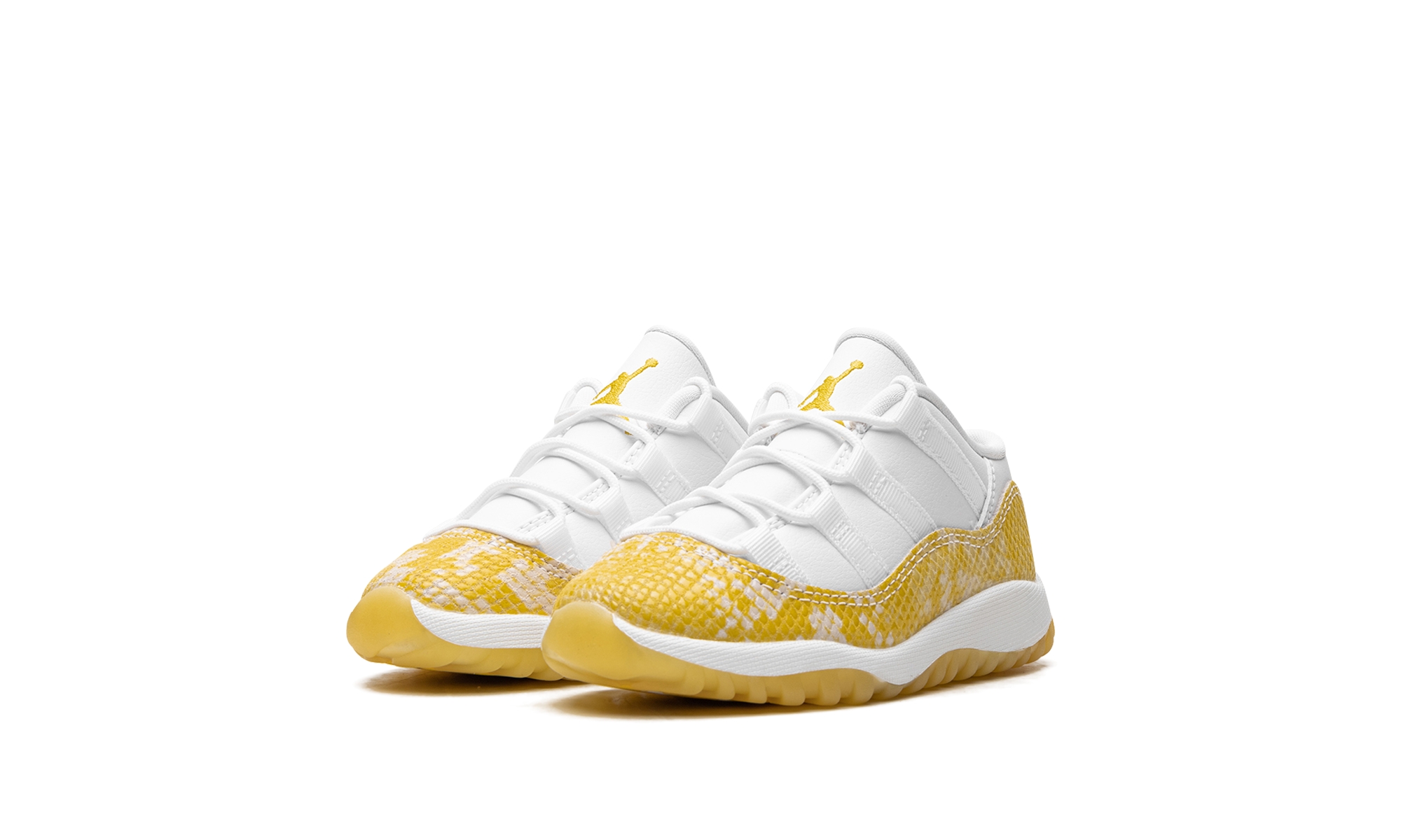 jordan 11 retro low yellow snakeskin td+645107-107+diagnol left view