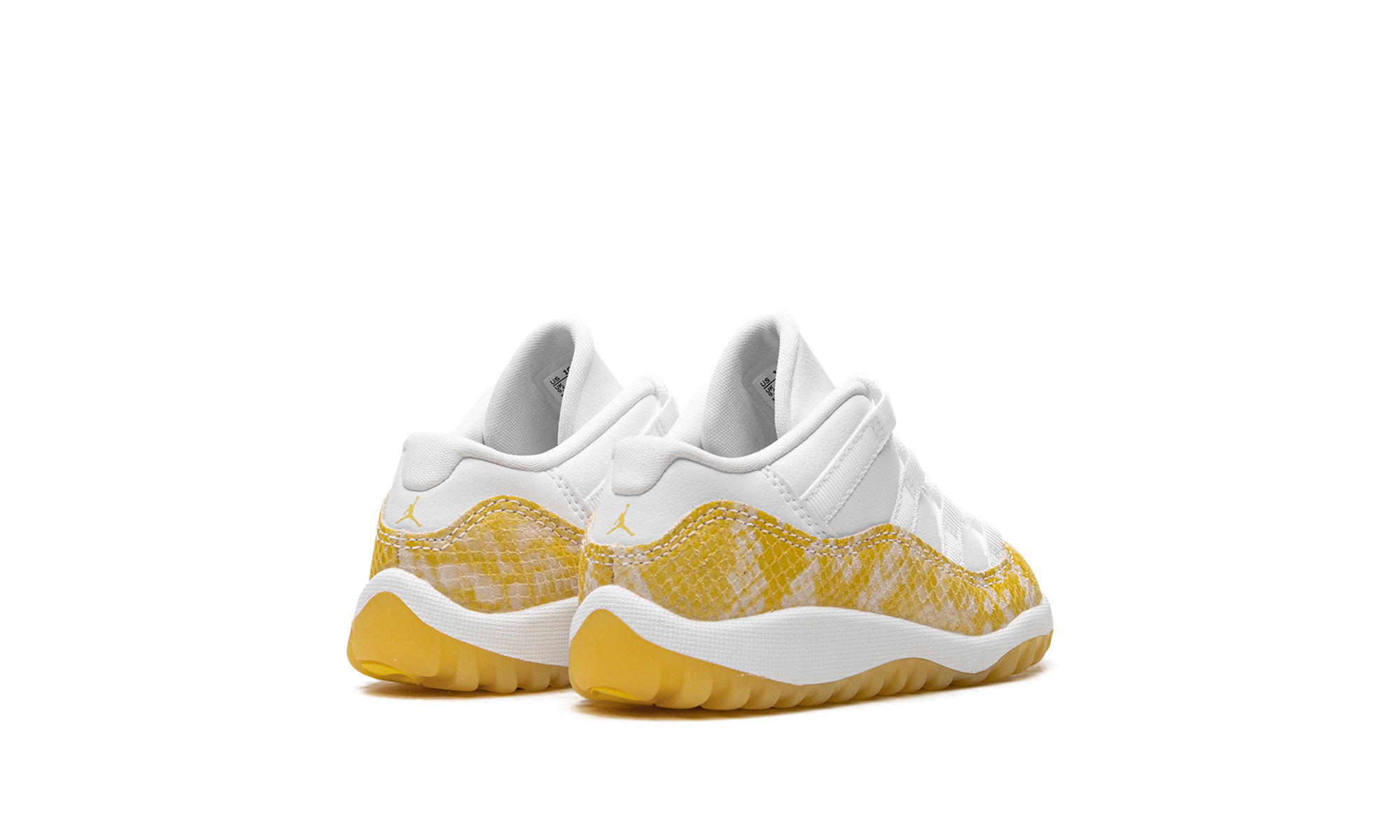 jordan 11 retro low yellow snakeskin td+645107-107+diagnol right behind view