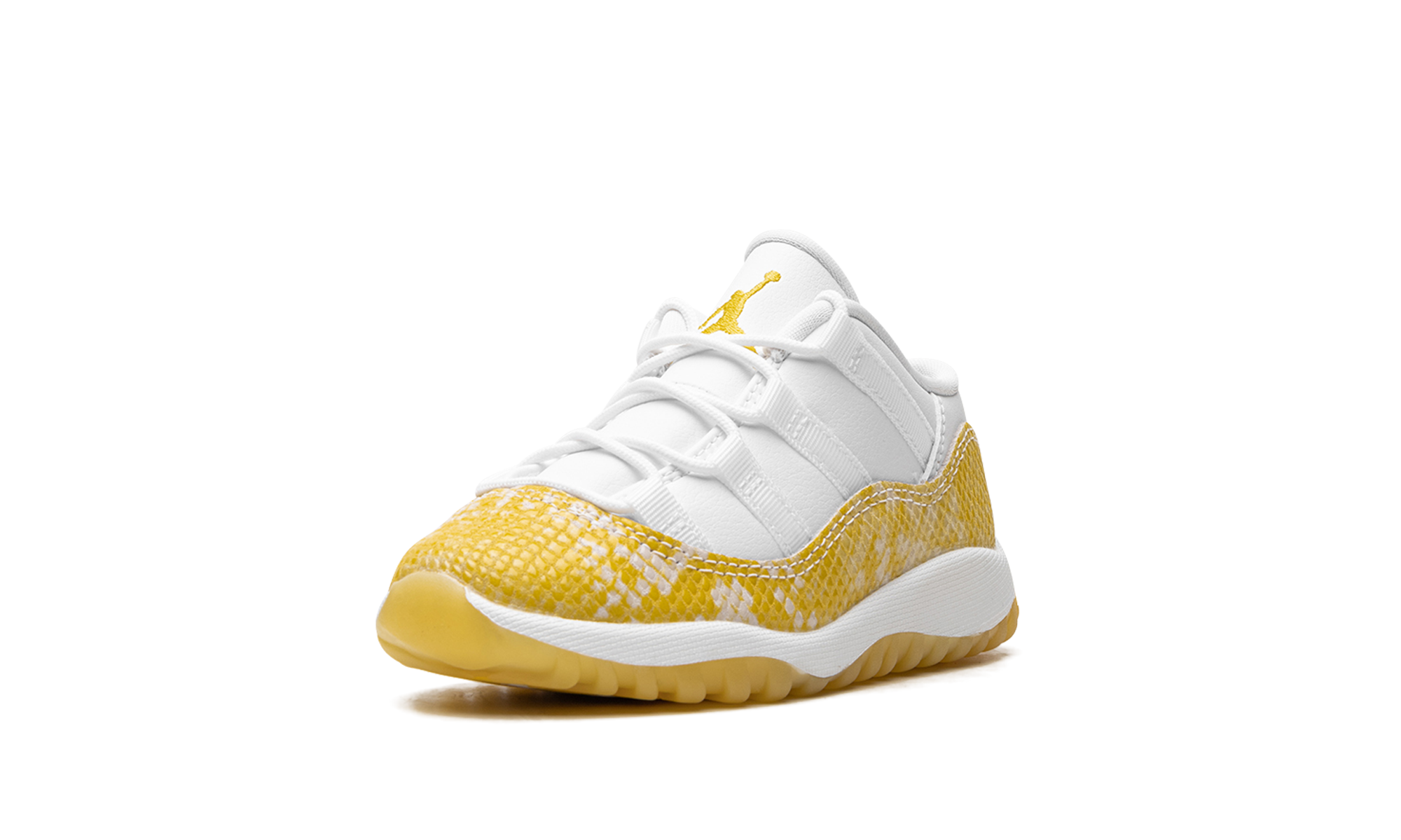 jordan 11 retro low yellow snakeskin td+645107-107+left diagnol single view