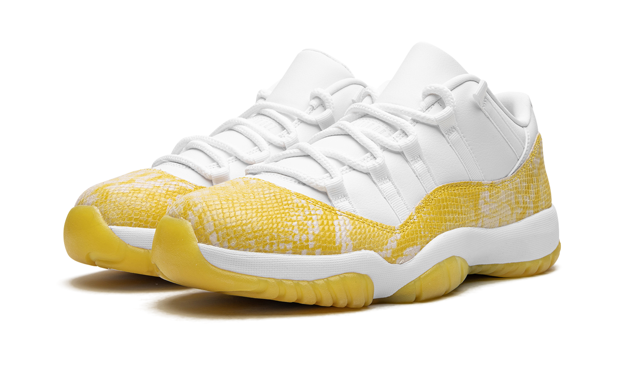 jordan 11 retro low yellow snakeskin women s+AH7860-107+diagnol left view