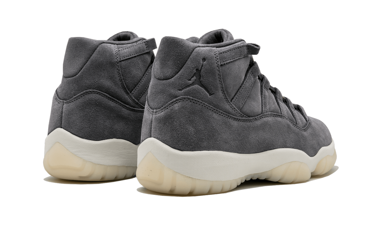 jordan 11 retro pinnacle grey suede+914433-003+diagnol right behind view