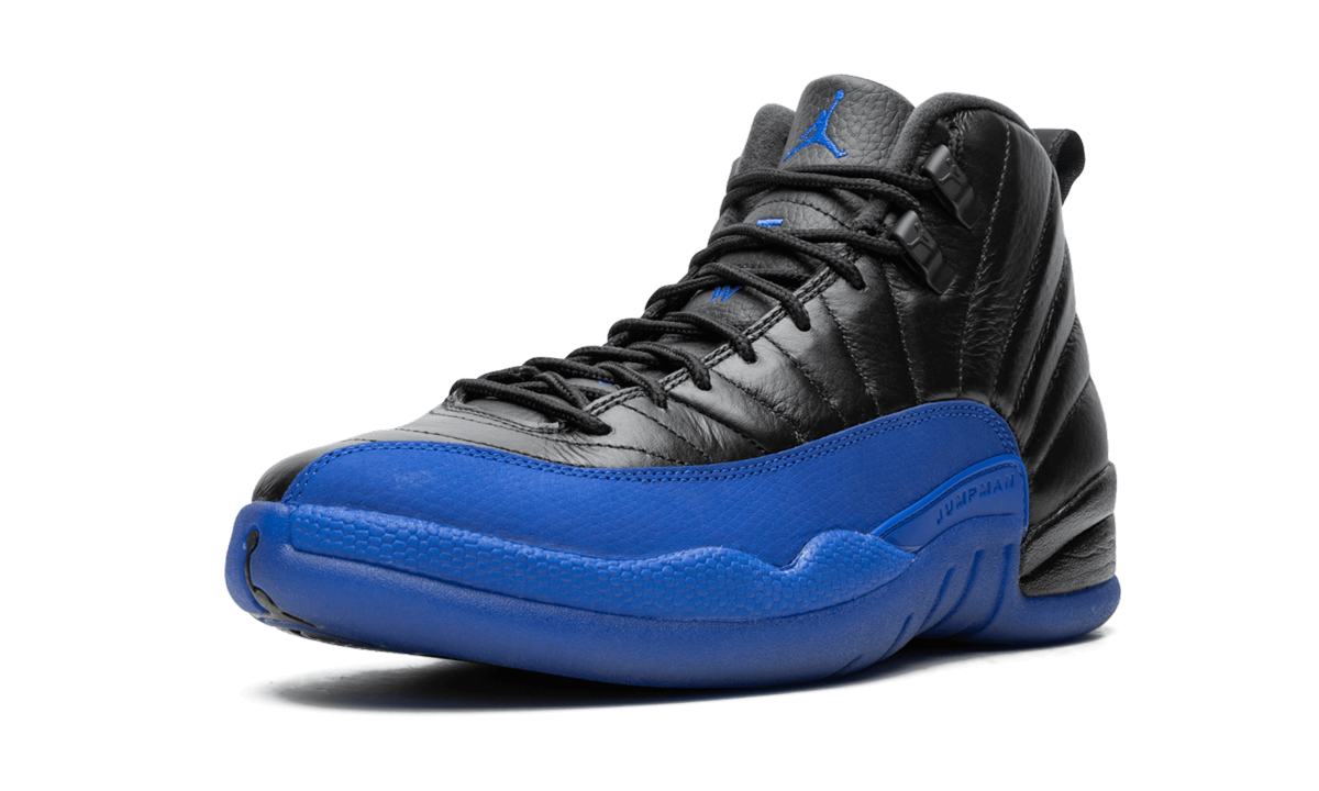 jordan 12 retro black game royal+130690-014+left diagnol single view