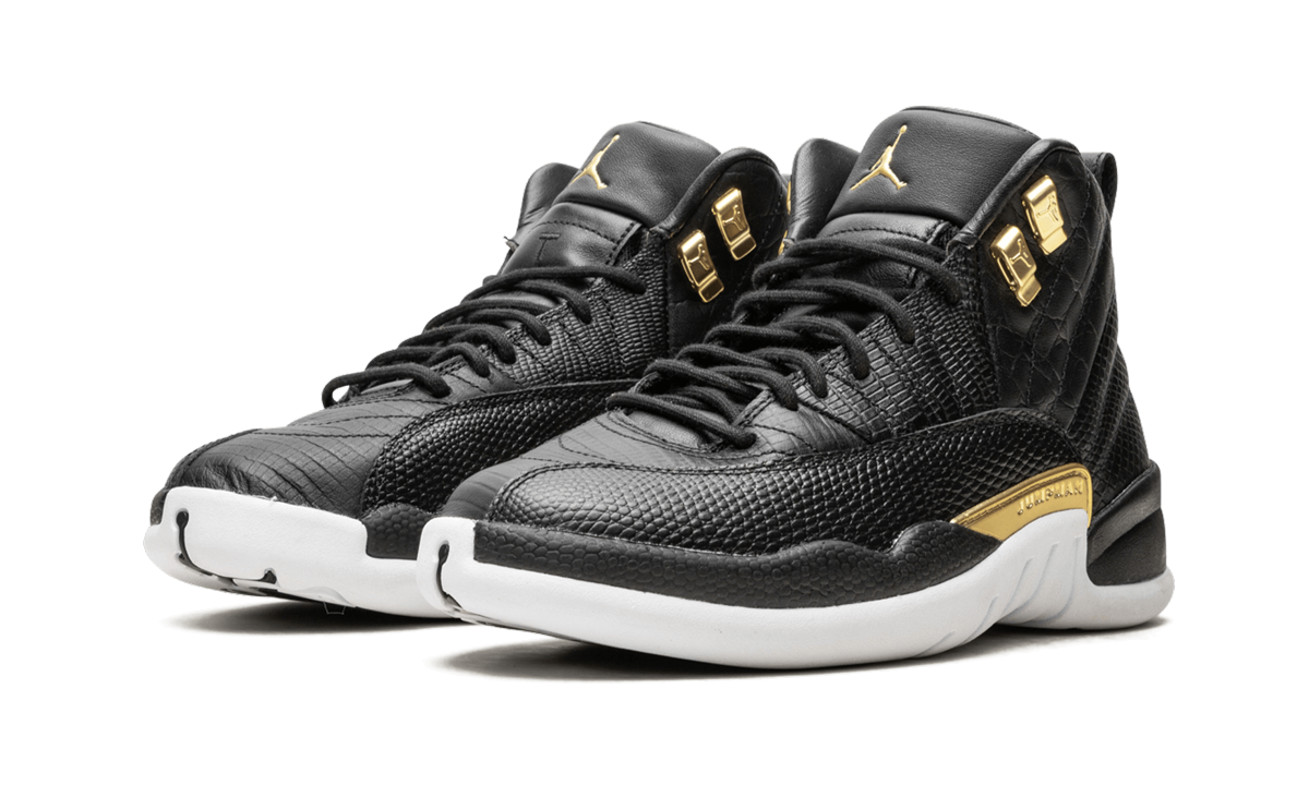 jordan 12 retro black metallic gold white women s+AO6068-007+diagnol left view