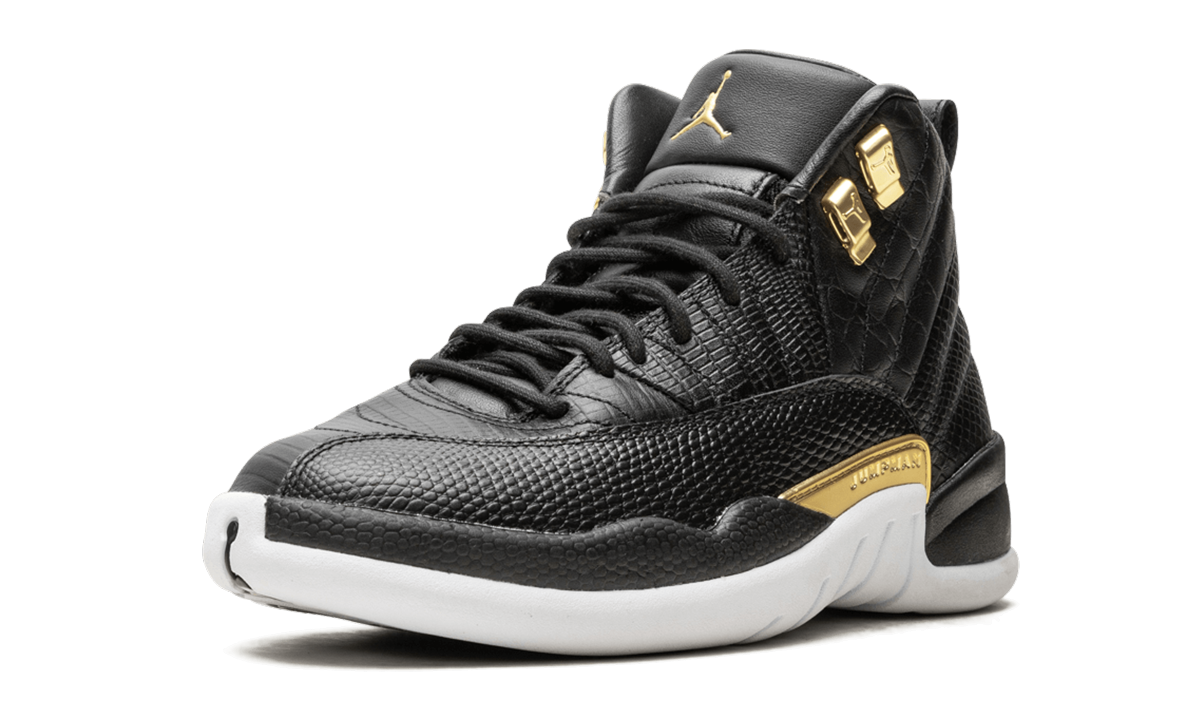 jordan 12 retro black metallic gold white women s+AO6068-007+left diagnol single view