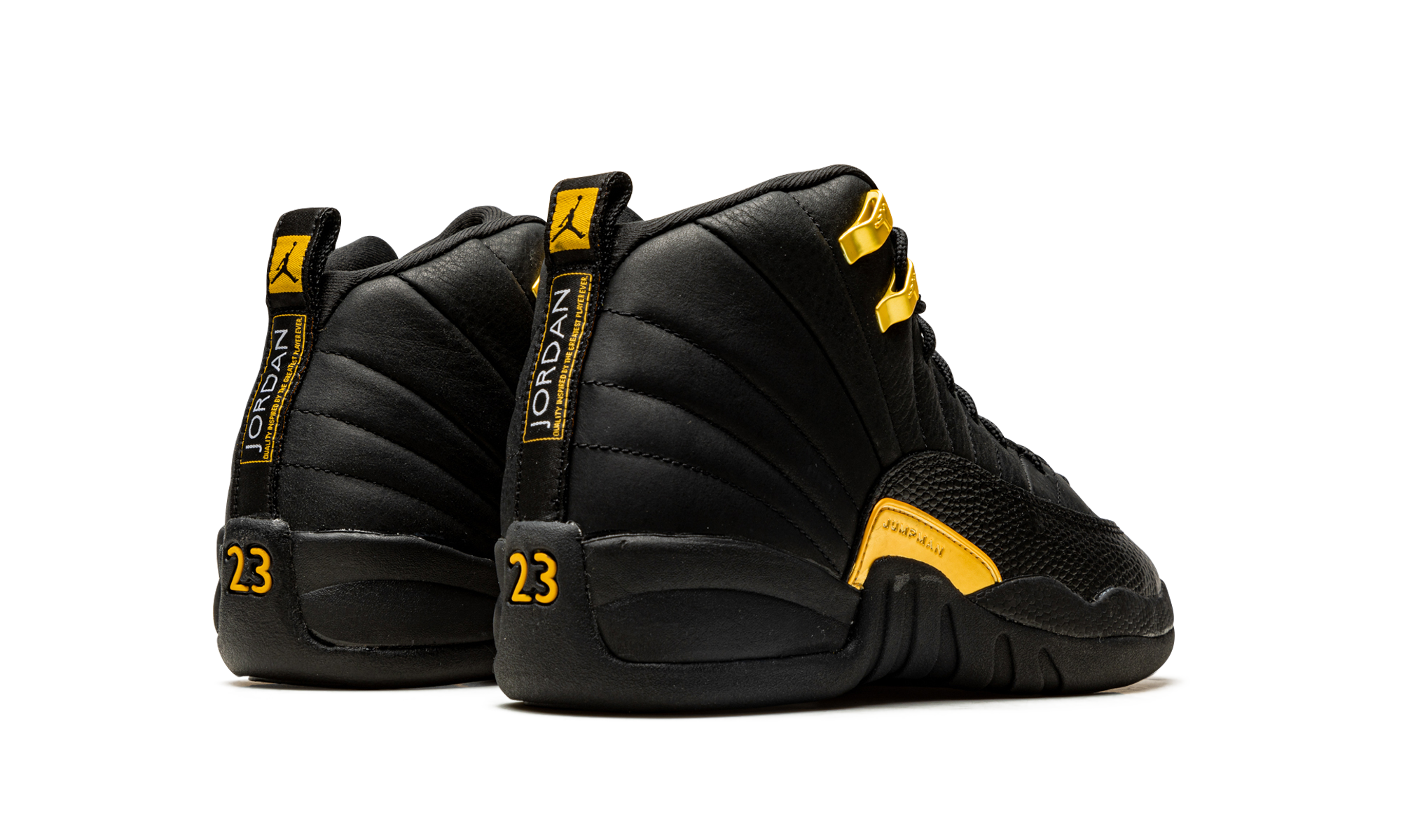 jordan 12 retro black taxi gs+153265-071+diagnol right behind view