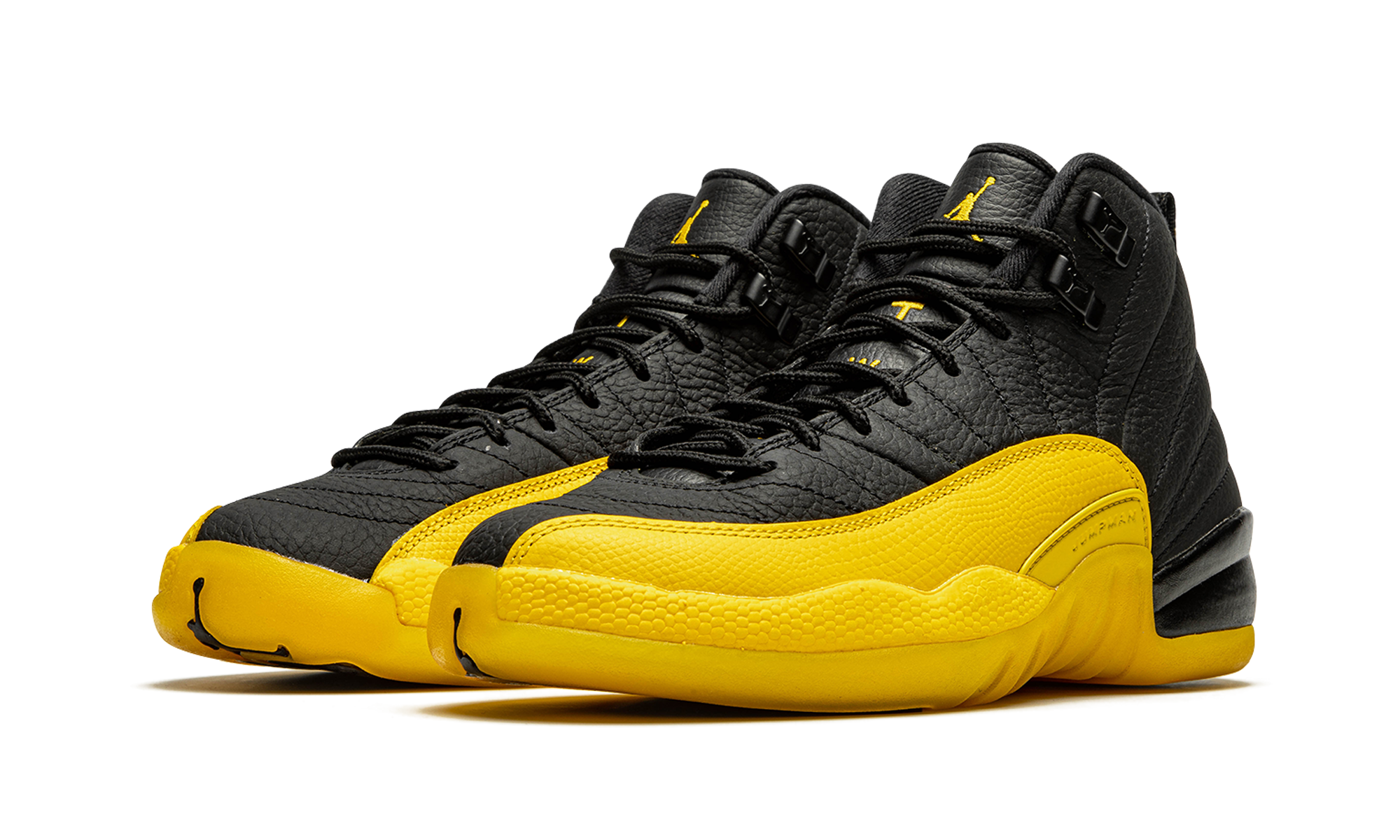 jordan 12 retro black university gold gs+153265-070+diagnol left view