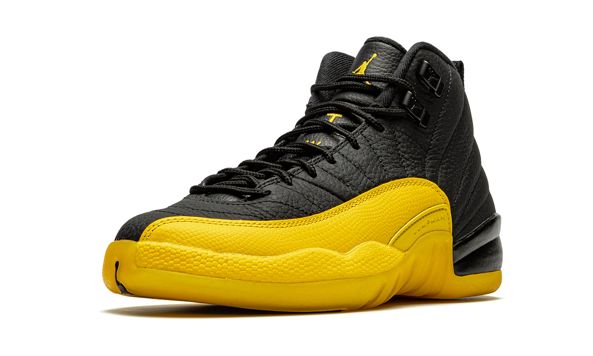 jordan 12 retro black university gold gs+153265-070+left diagnol single view