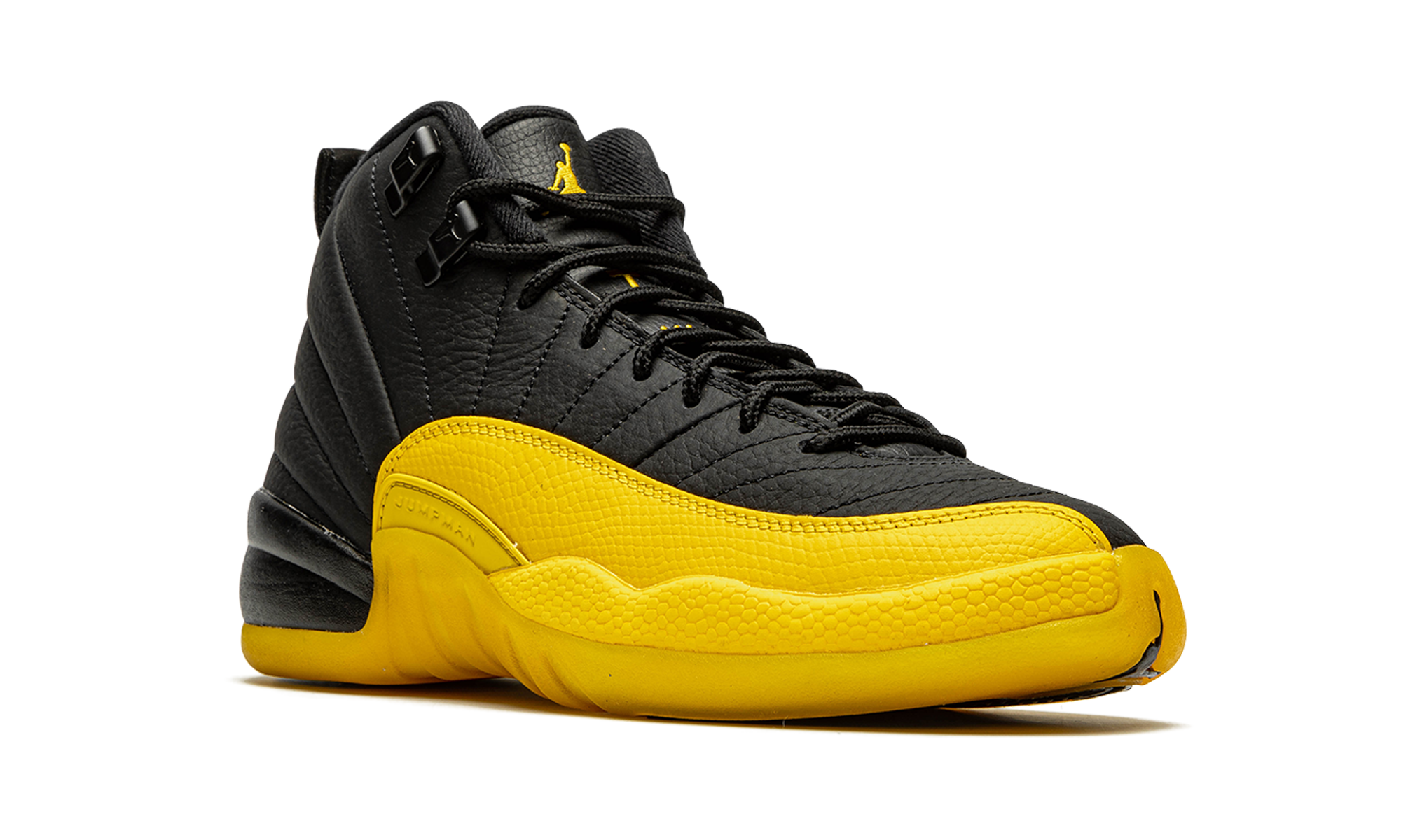 jordan 12 retro black university gold gs+153265-070+diagnol right view