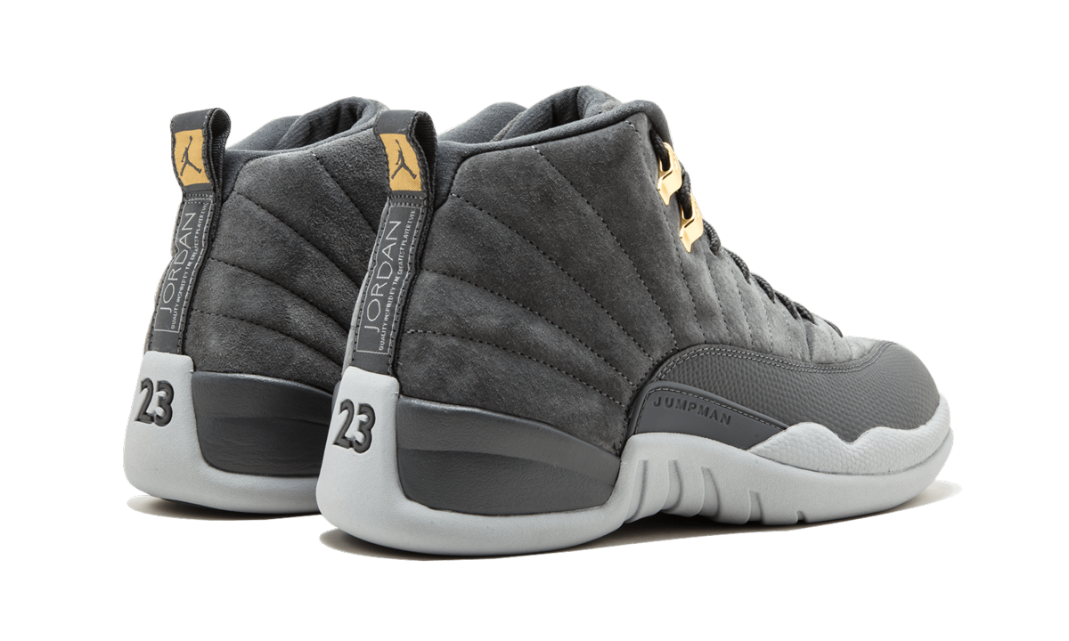 jordan 12 retro dark grey+130690-005+diagnol right behind view