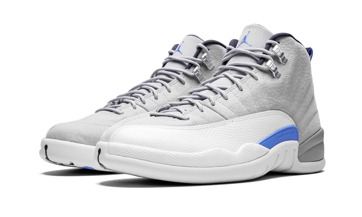 jordan 12 retro grey university blue+130690-007+diagnol left view