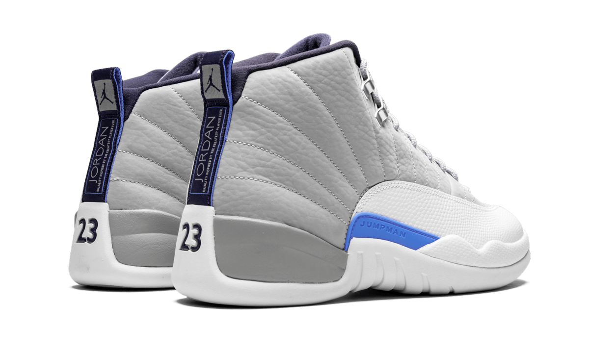 jordan 12 retro grey university blue+130690-007+diagnol right behind view