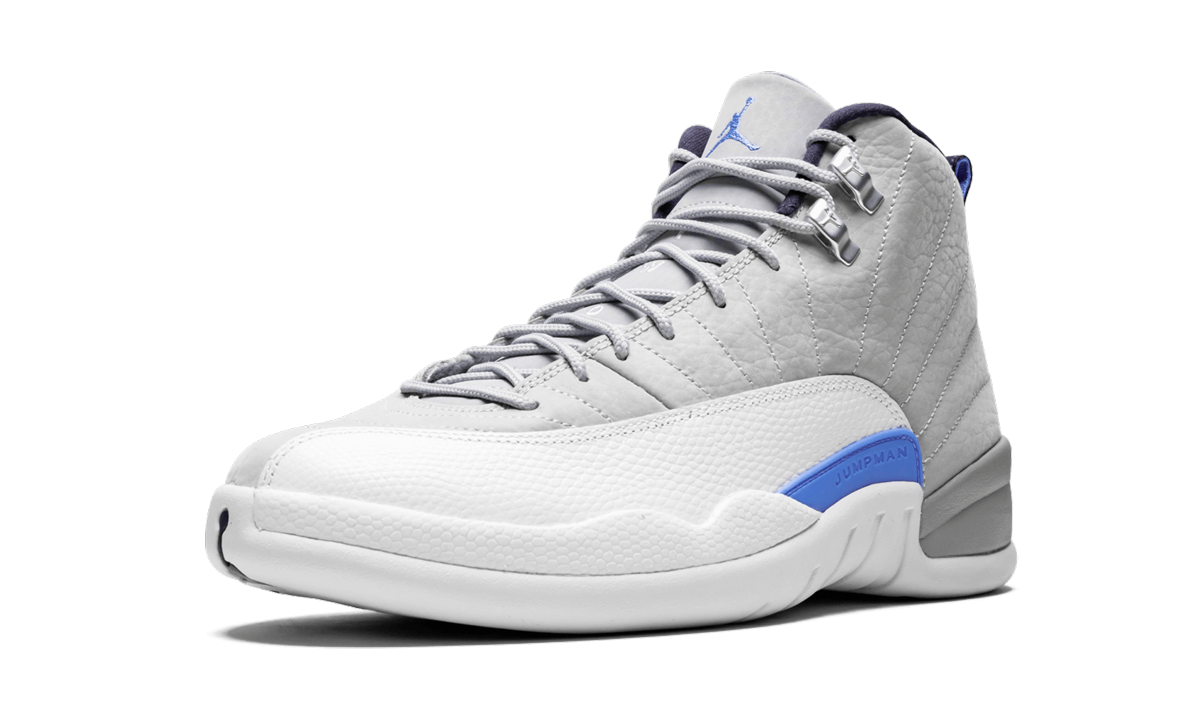 jordan 12 retro grey university blue+130690-007+left diagnol single view