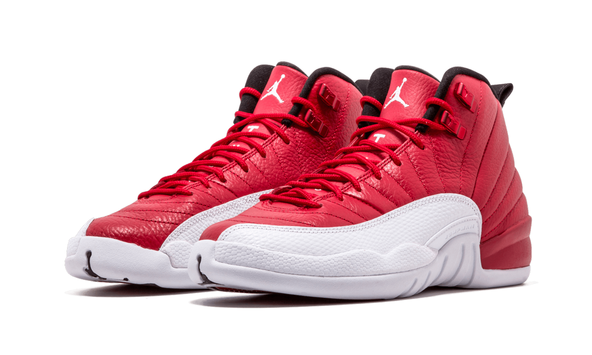 jordan 12 retro gym red gs+153265-600+diagnol right behind view