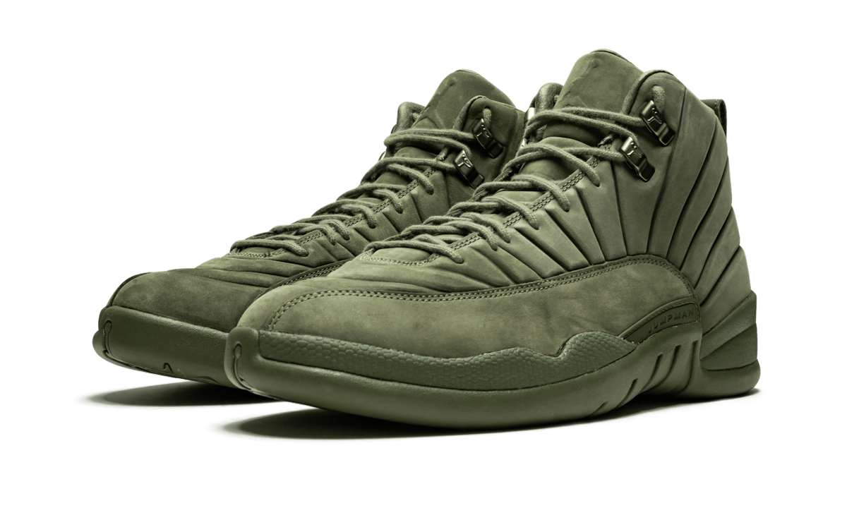jordan 12 retro psny olive+AA1233-200+diagnol left view