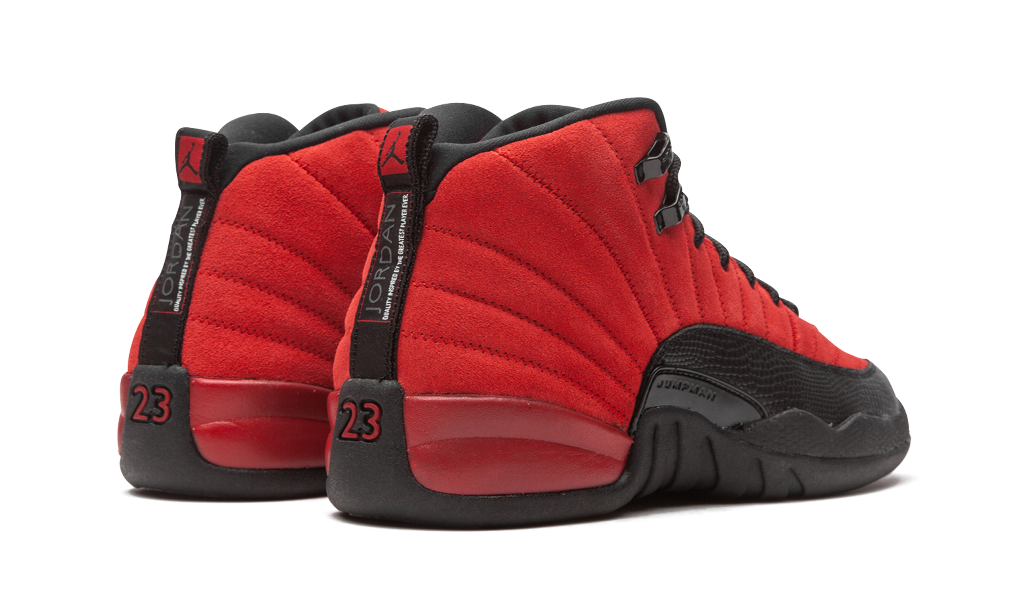 jordan 12 retro reverse flu game gs+153265-602+diagnol right behind view