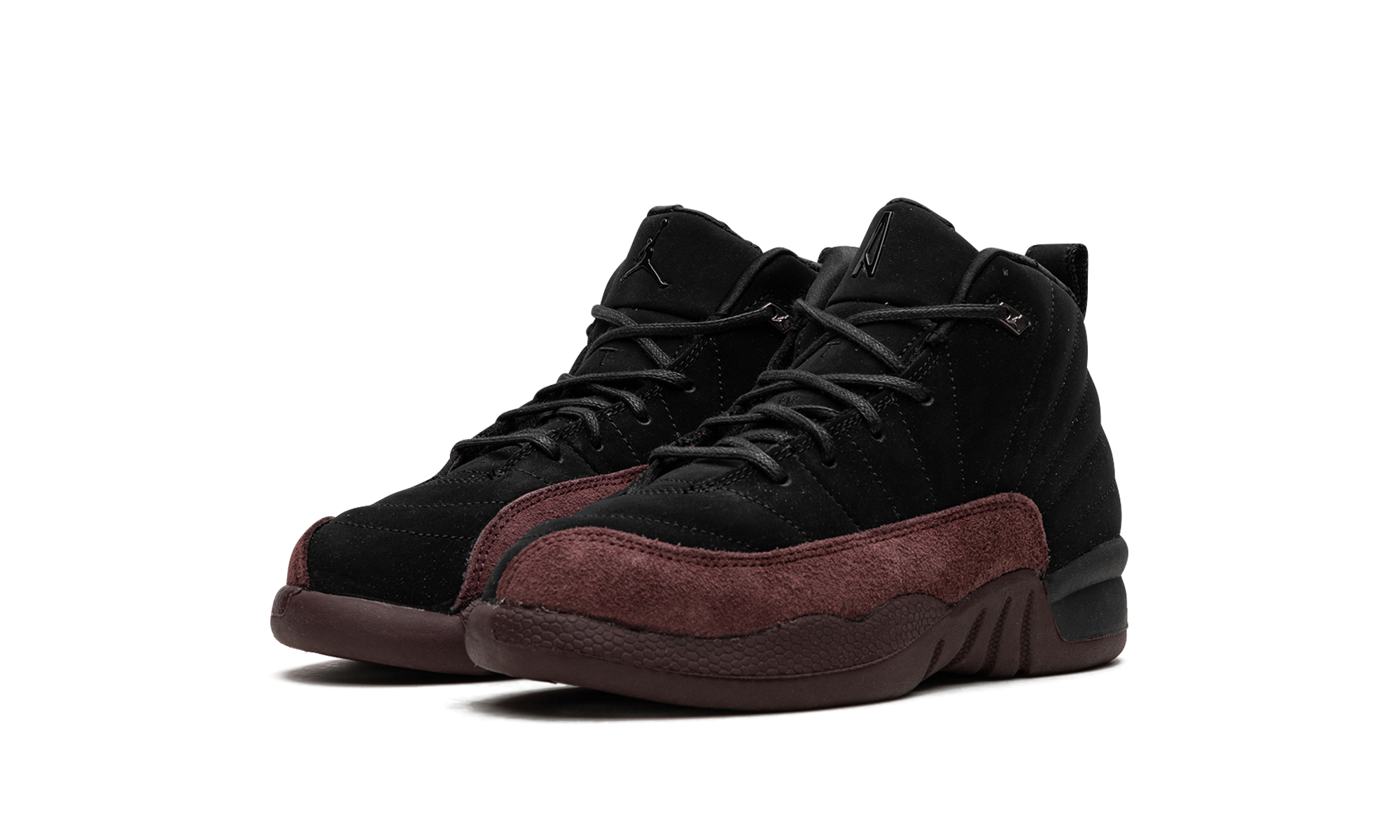 jordan 12 retro sp a ma maniere black ps+FB2686-001+diagnol left view