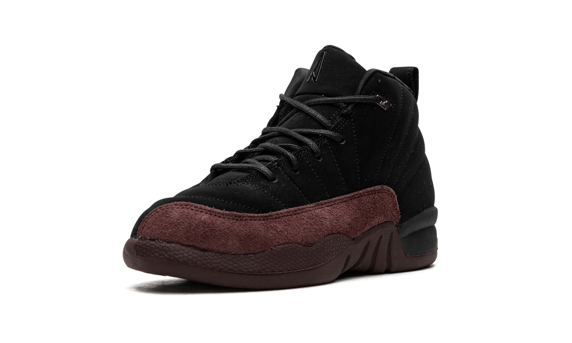 jordan 12 retro sp a ma maniere black ps+FB2686-001+left diagnol single view