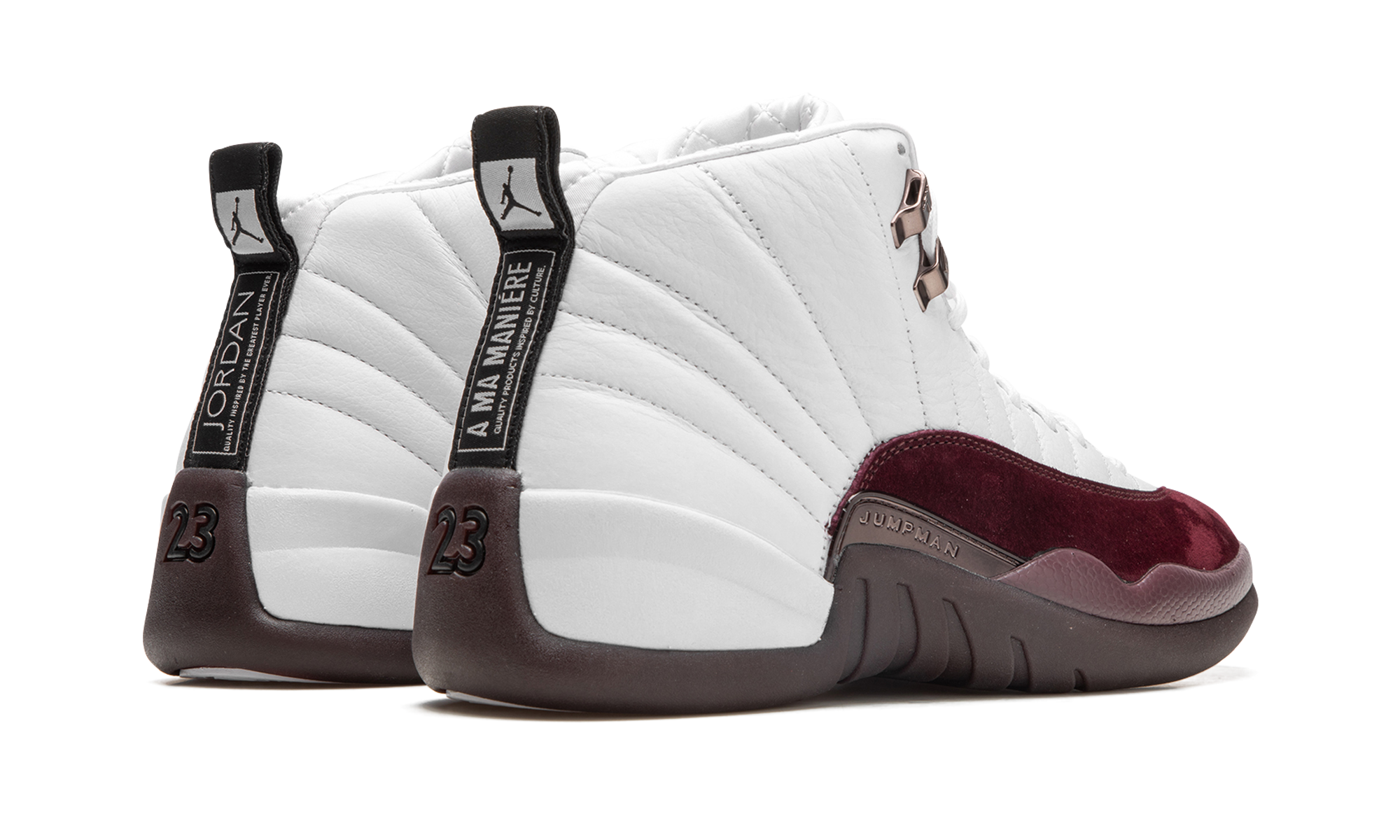 jordan 12 retro sp a ma maniere white women s+DV6989-100+diagnol right behind view