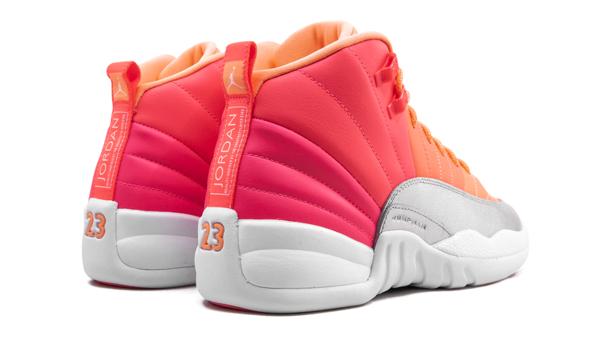 jordan 12 retro sunrise gs+510815-601+diagnol right behind view