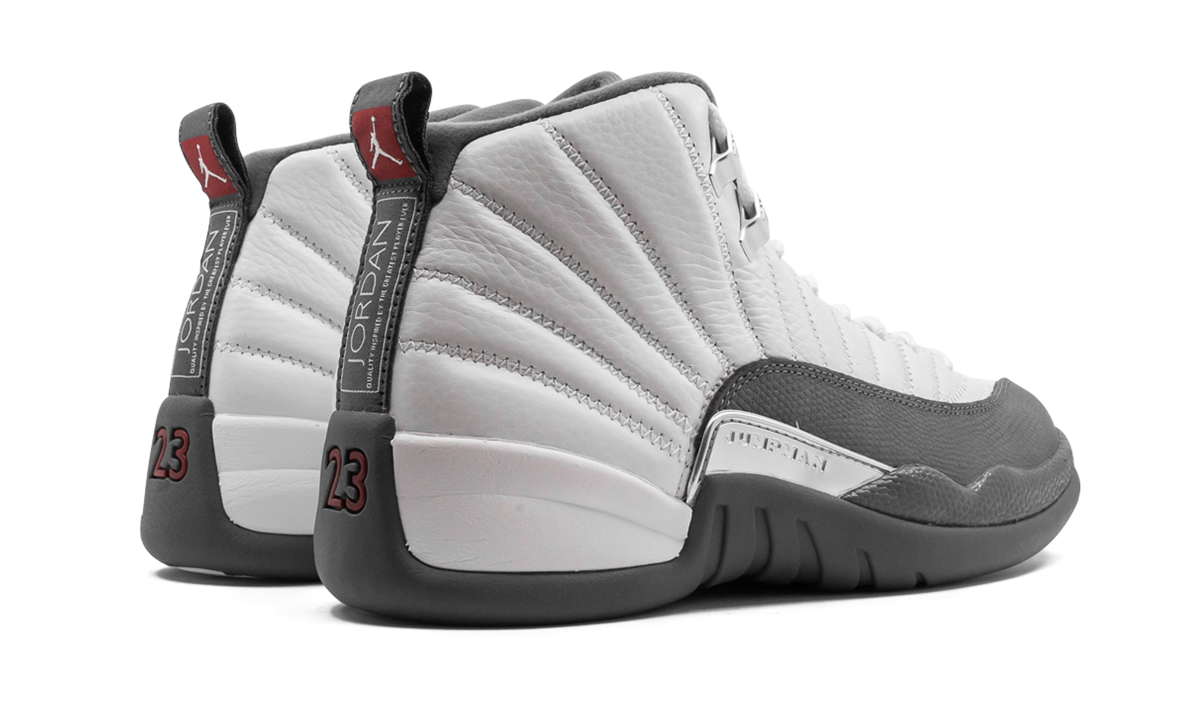 jordan 12 retro white dark grey+130690-160+diagnol right behind view