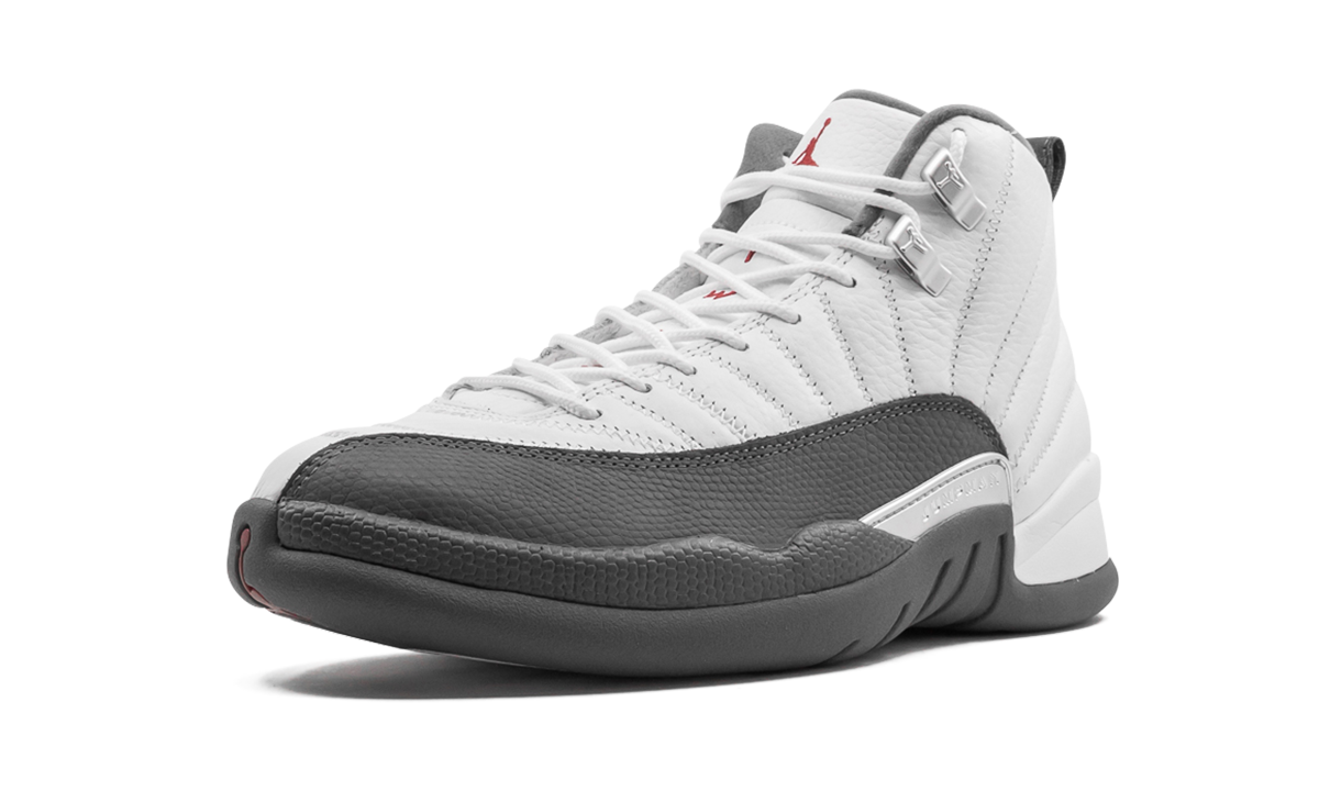jordan 12 retro white dark grey+130690-160+left diagnol single view