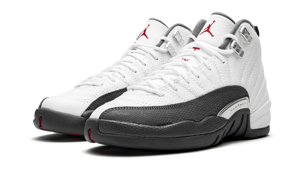 jordan 12 retro white dark grey gs+153265-160+diagnol left view
