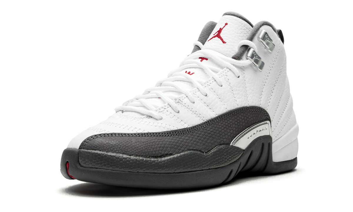jordan 12 retro white dark grey gs+153265-160+left diagnol single view