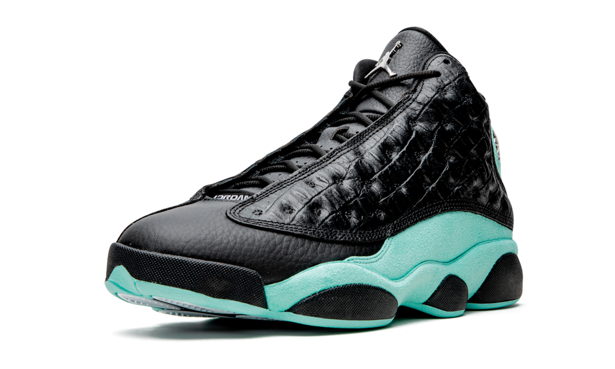 jordan 13 retro black island green+414571-030+left diagnol single view