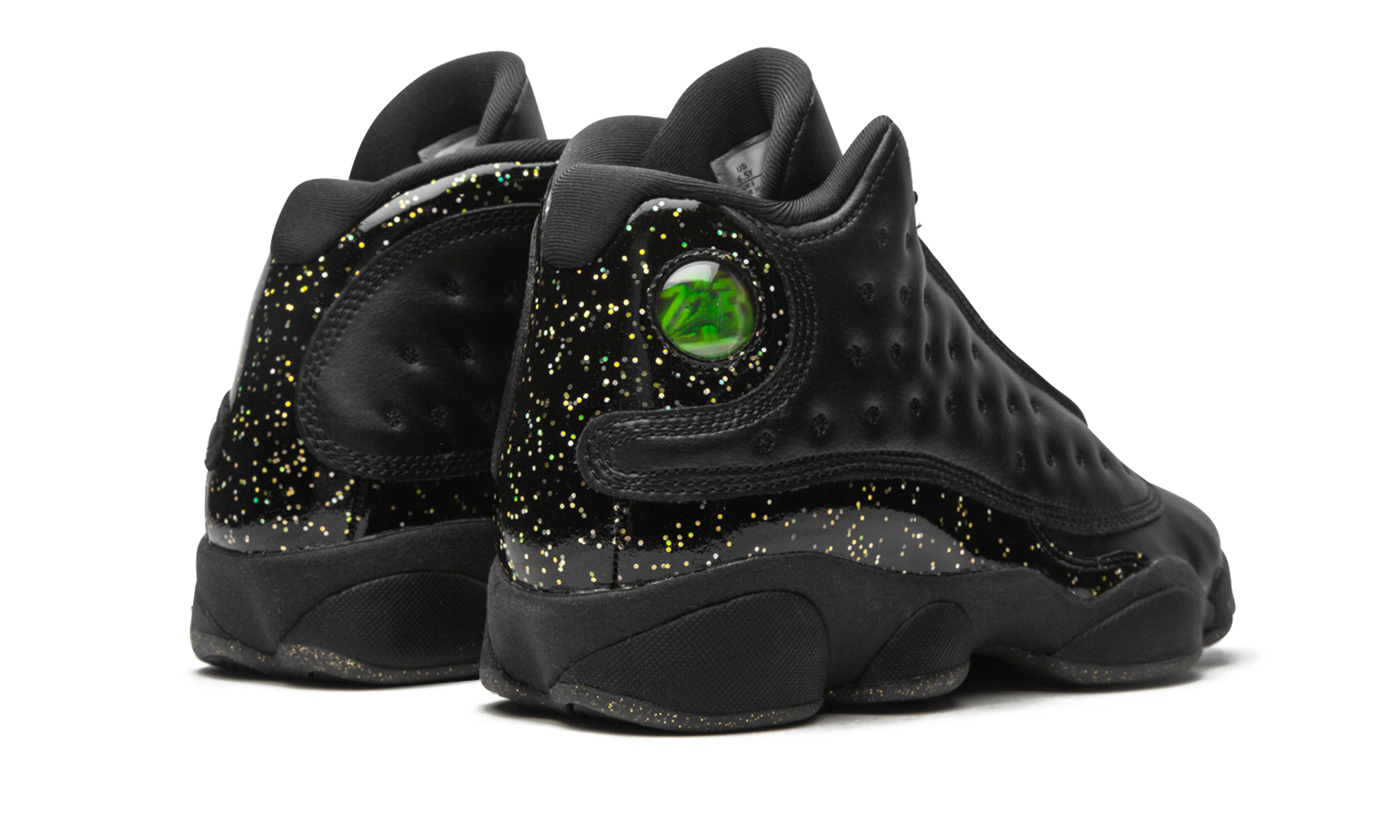 jordan 13 retro black metallic gold gs+DC9443-007+diagnol right behind view