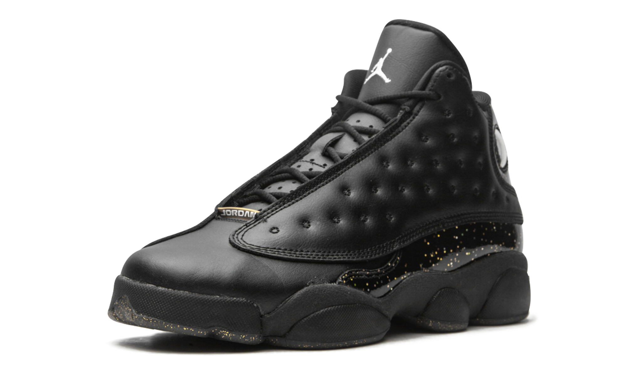 jordan 13 retro black metallic gold gs+DC9443-007+left diagnol single view