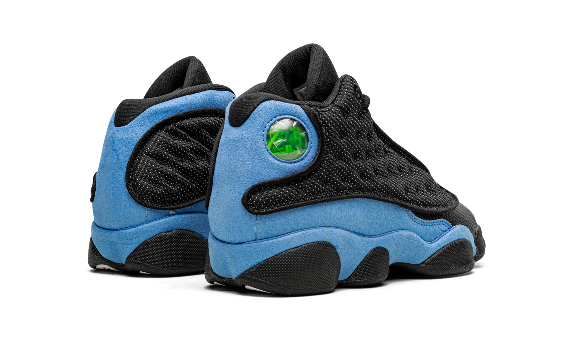 jordan 13 retro black university blue gs+884129-041+diagnol right behind view