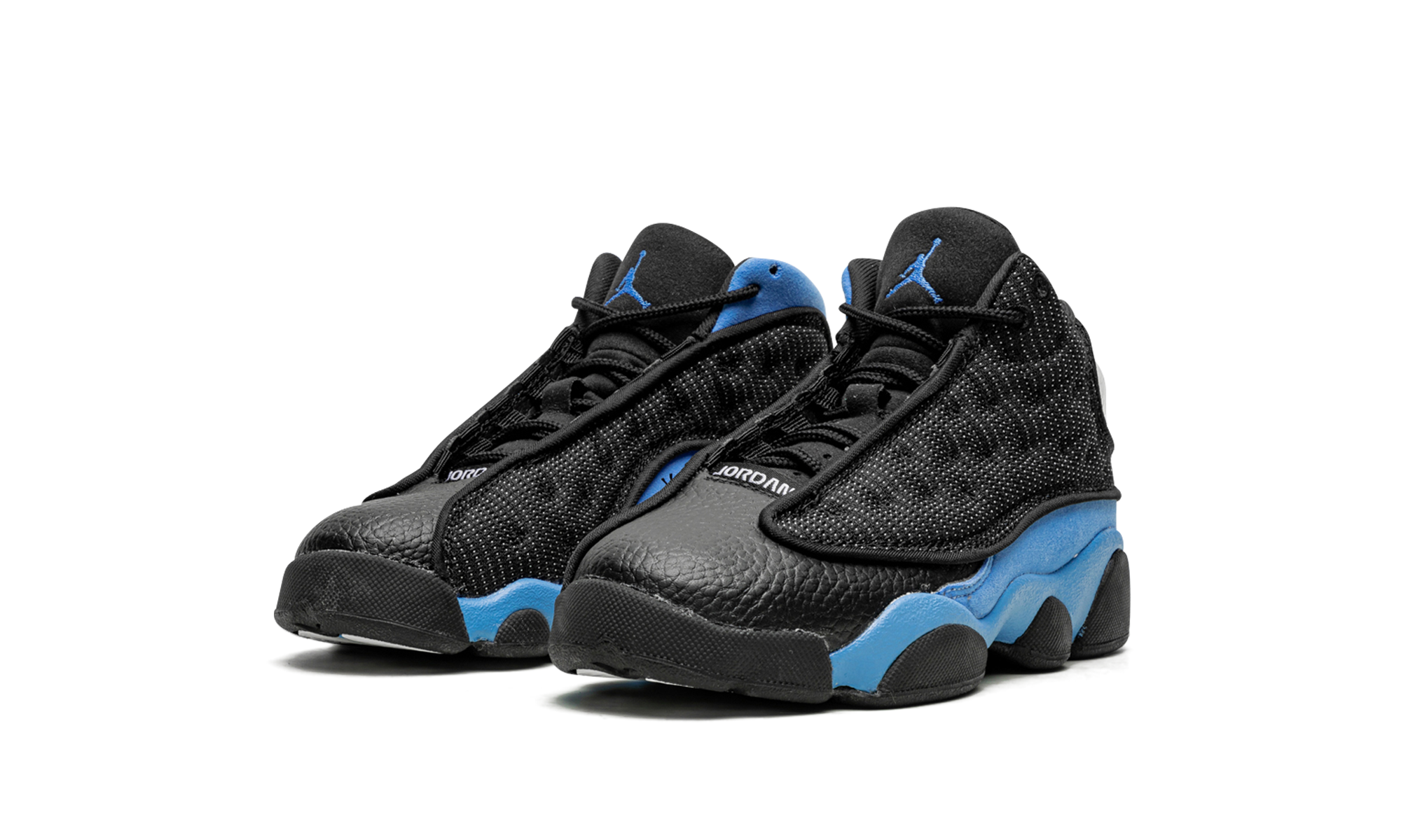 jordan 13 retro black university blue ps+414575-041+diagnol left view