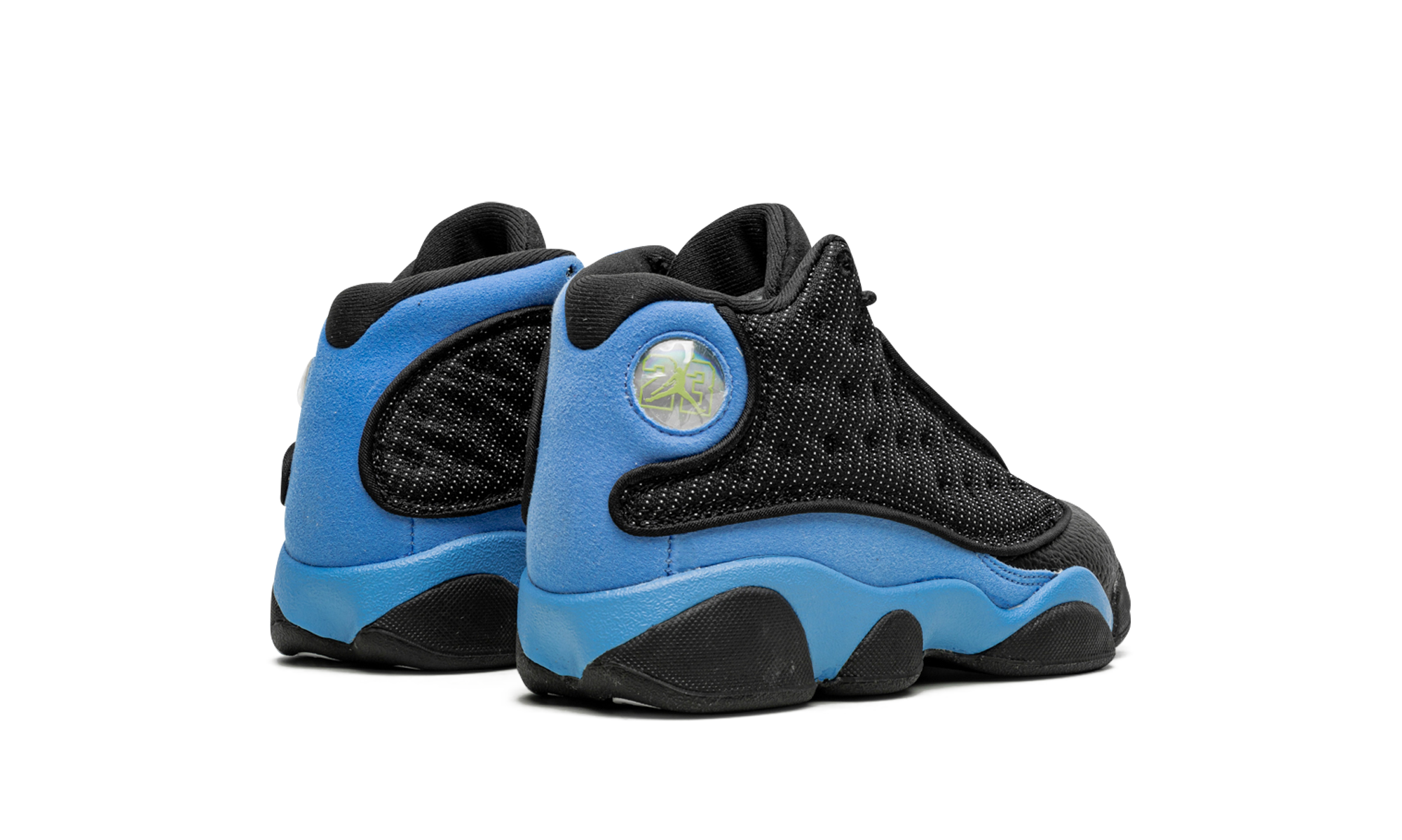 jordan 13 retro black university blue ps+414575-041+diagnol right behind view